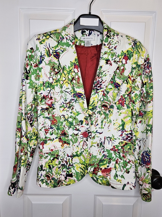 Liz Claiborne Jackets & Blazers - NWOT Liz Claiborne Women's White Floral Blazer Size M Red Lining Colorful Jacket